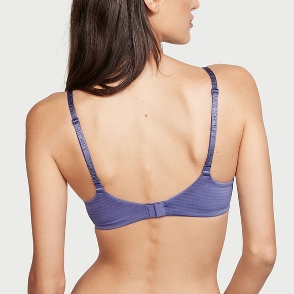 Victoria’s Secret Blue Striped T-Shirt Lightly Lined Demi Bra - Picture 2 of 5
